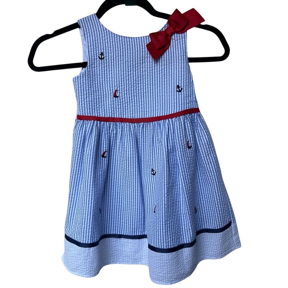 Rare Editions Girls Dress Seersucker Sailboats Size 4T New with Tags